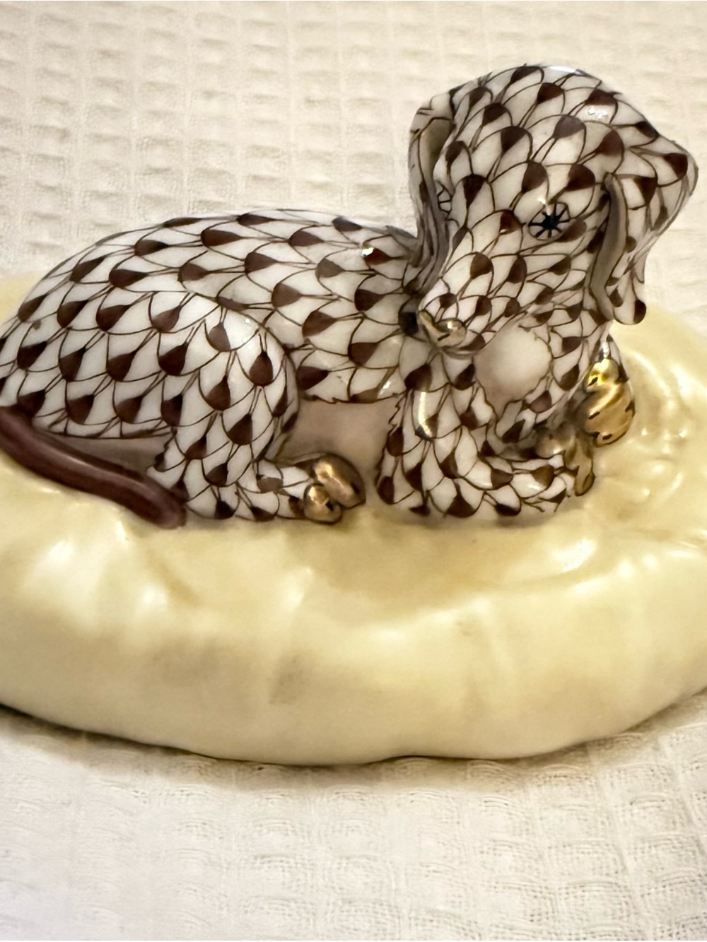 Herend Chocolate Fishnet Dachshund on Pillow